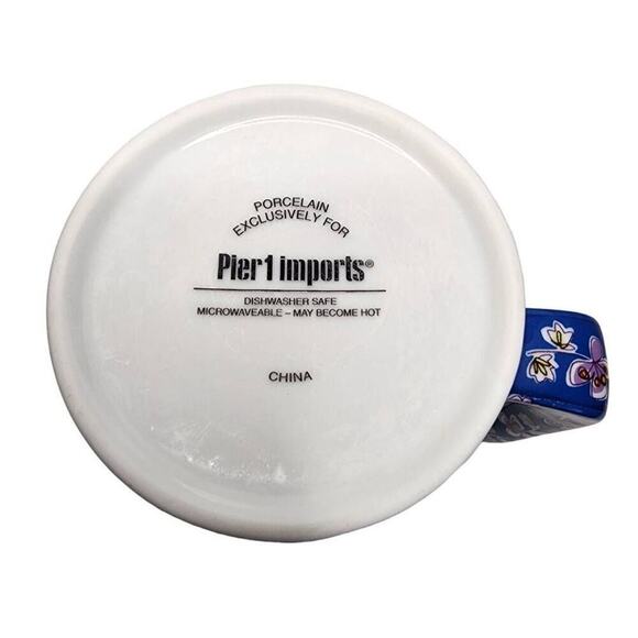 Pier 1 Imports Coffee Mugs, Artisan Boho Floral Print Tall Ceramic Drinking Cup - Picture 2 of 7